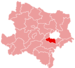 Lage des Bezirkes Mödling in Niederösterreich